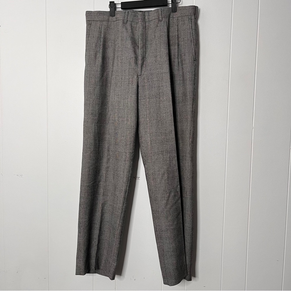 Vintage 36x31 Glen Plaid Men's Gray Wool Dress Pants Trousers Pleated front